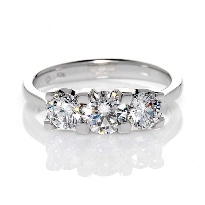 Three stone diamond ring, square claw set, brilliant cut diamonds, round diamonds, engagement ring, wedding anniversary ring, trilogy rings, Eltham jeweller, Melbourne, Australia