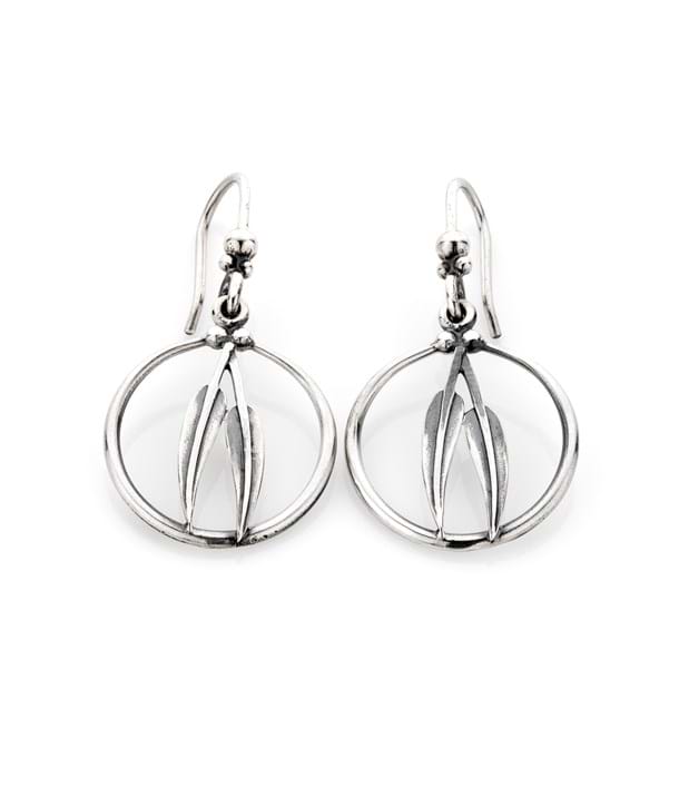 Gumleaf in circle frame sterling silver earrings, Australiana jewellery