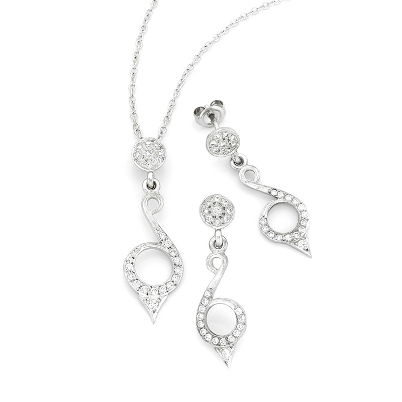 White gold pave diamond earrings and pendant
