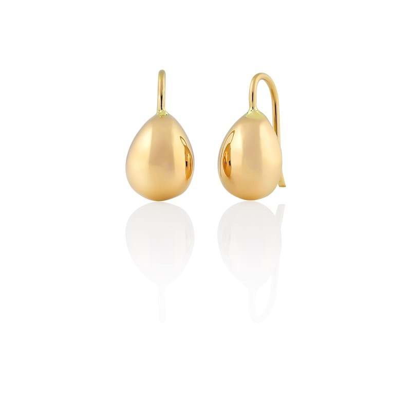 Peardop handcrafted yellow gold solid earrings, hook earrings, everyday jewellery, online jewellery store, gifts for women, Melbourne, Eltham jeweller, Australia, hook earrings