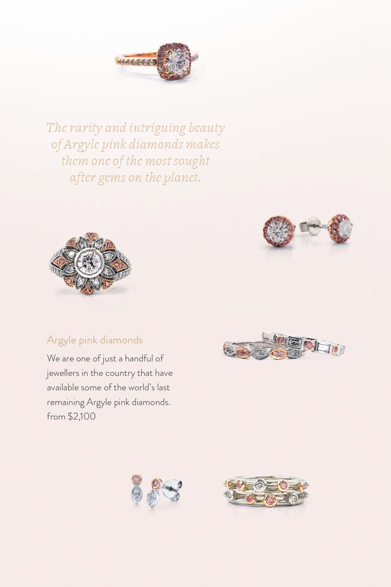 Argyle pink diamond rings and earrings, jewellery, Melbourne Australia