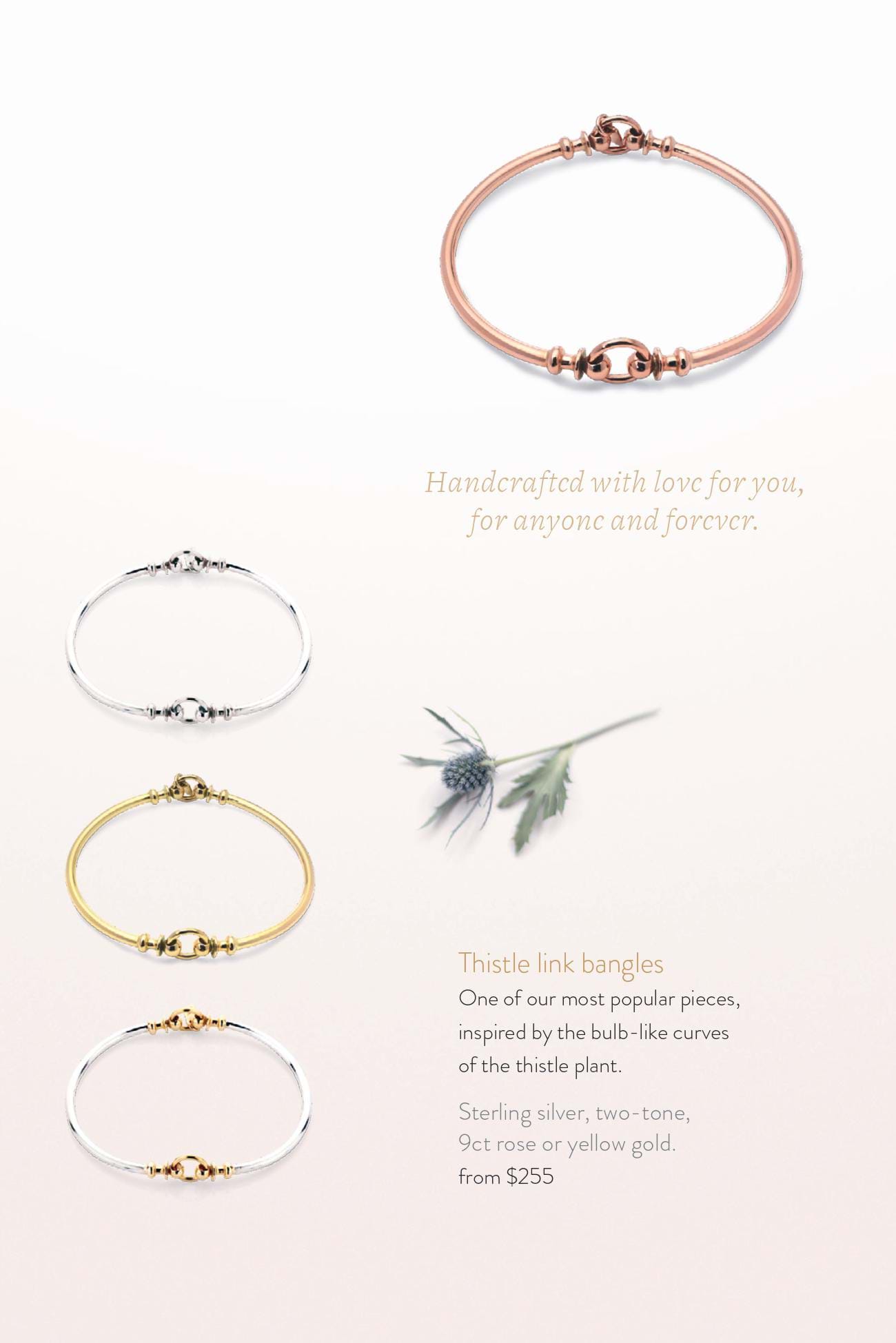 Thistle link solid bangles, Melbourne Australia, everyday jewellery