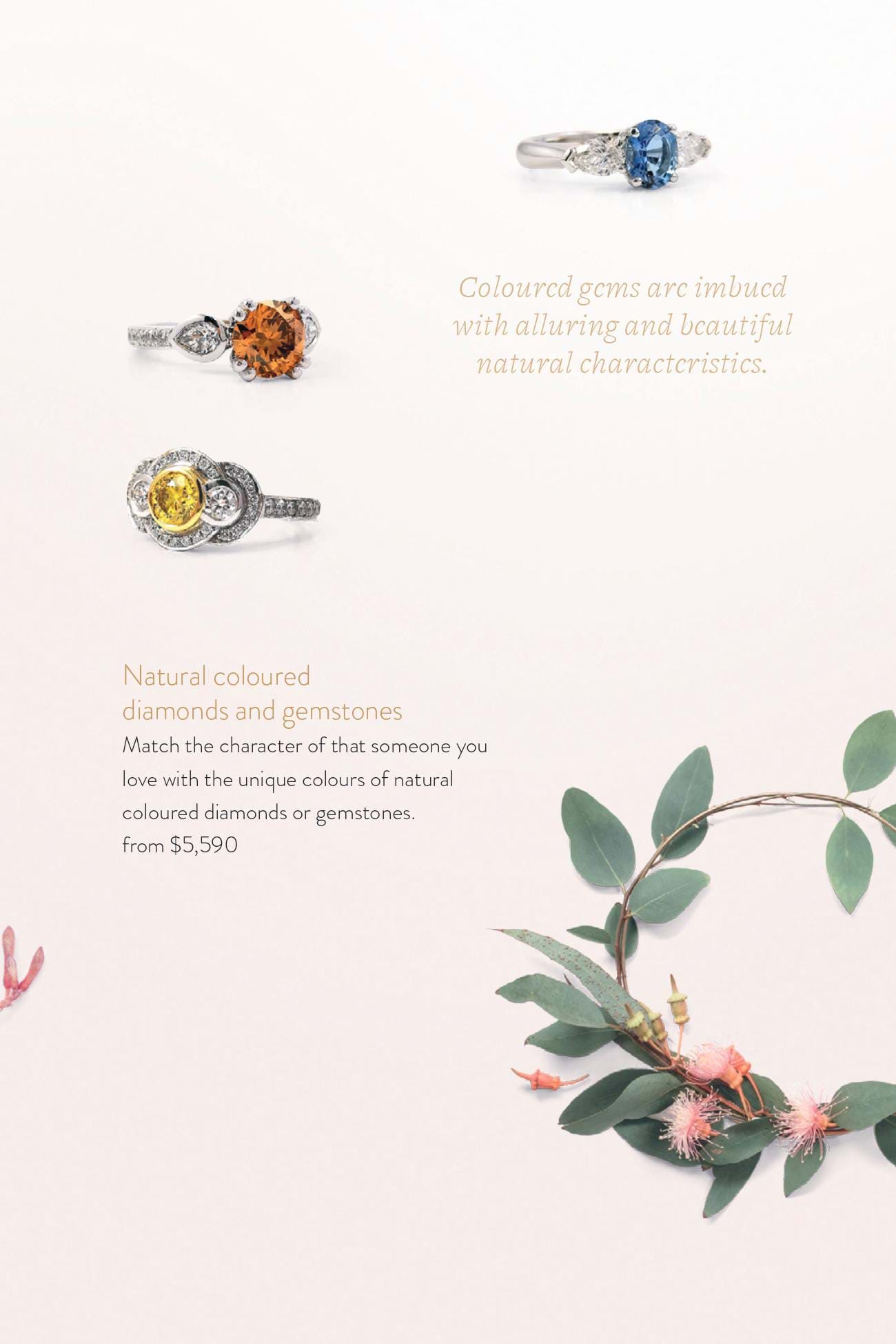 Gemstone and natural coloured diamond rings, Melbourne Australia