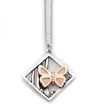 Eltham copper butterfly landscape frame pendant in two-tone rose gold and sterling silver, Melbourne Australia