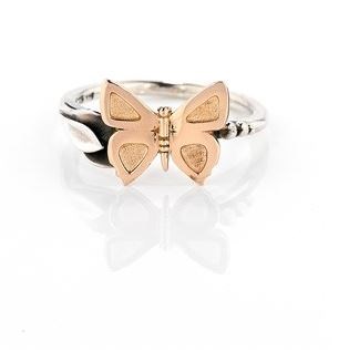 Handcrafted Eltham Copper Butterfly ring in two-tones of gold and sterling silver, nature inspired, jewellery, buy online, gifts for girls, gifts for garden lovers, native Australia, Australiana, buy jewellery online, online jewellery store, Eltham j