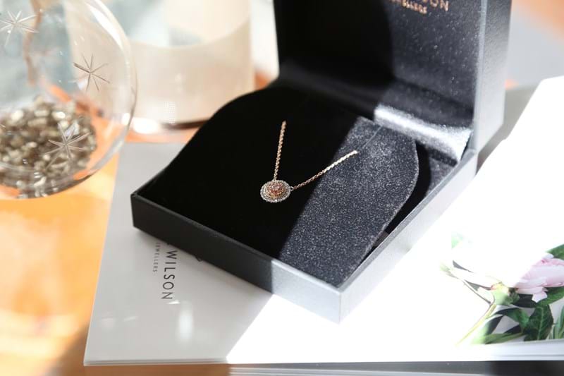 Argyle pink diamond cluster halo necklace, in black gift box, Christmas gift, Eltham, Melbourne, Australia