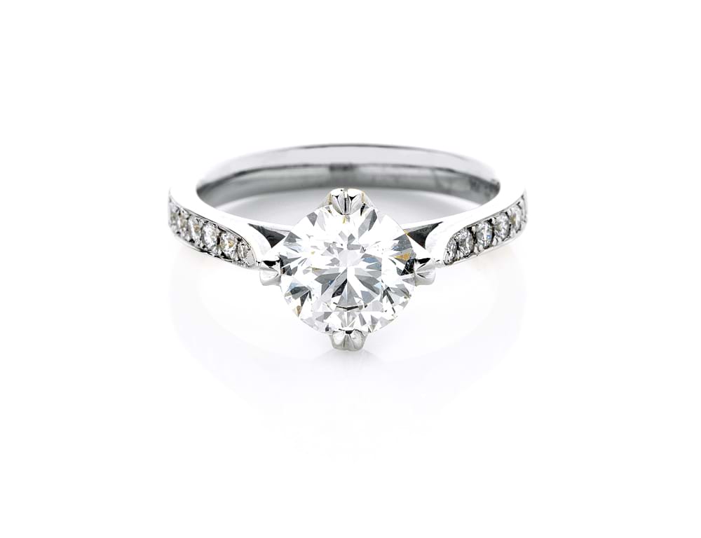 Always diamond engagement ring, solitaire with diamond shoulders, white gold, high quality diamond rings, Melbourne Australia