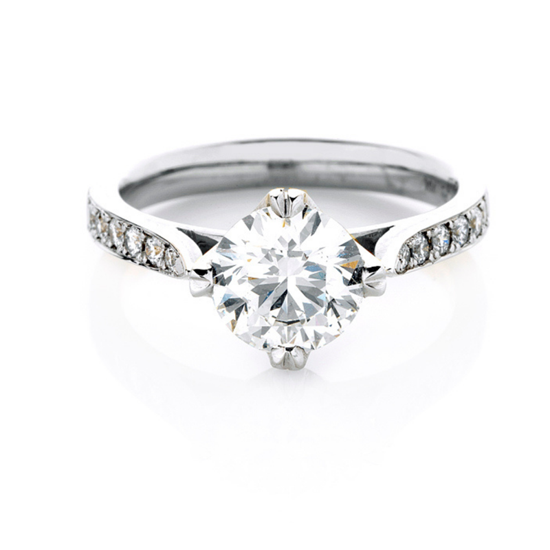 Always diamond engagement ring, four claw solitaire with diamond shoulders, white gold, beautiful rings, Melbourne Australia