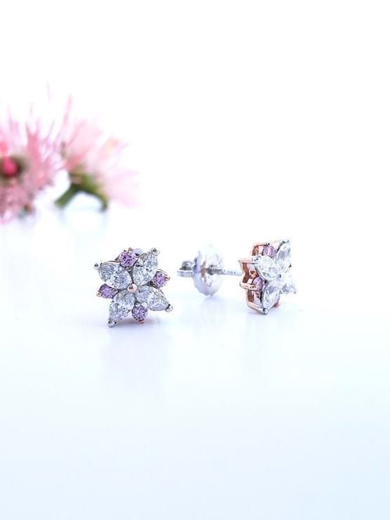 Argyle pink diamond blossom stud earrings, Melbourne Australia, mothers day gift ideas, mothers day gift guide, giving, spoil mum, shop online for jewellery, rare diamonds