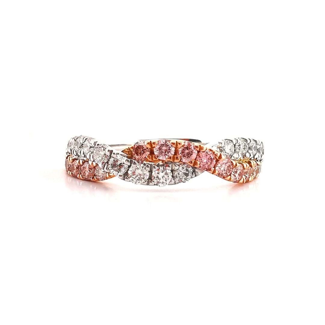 Twist ring with Argyle pink diamonds and white diamonds interwoven, Eltham, Melbourne, Australia