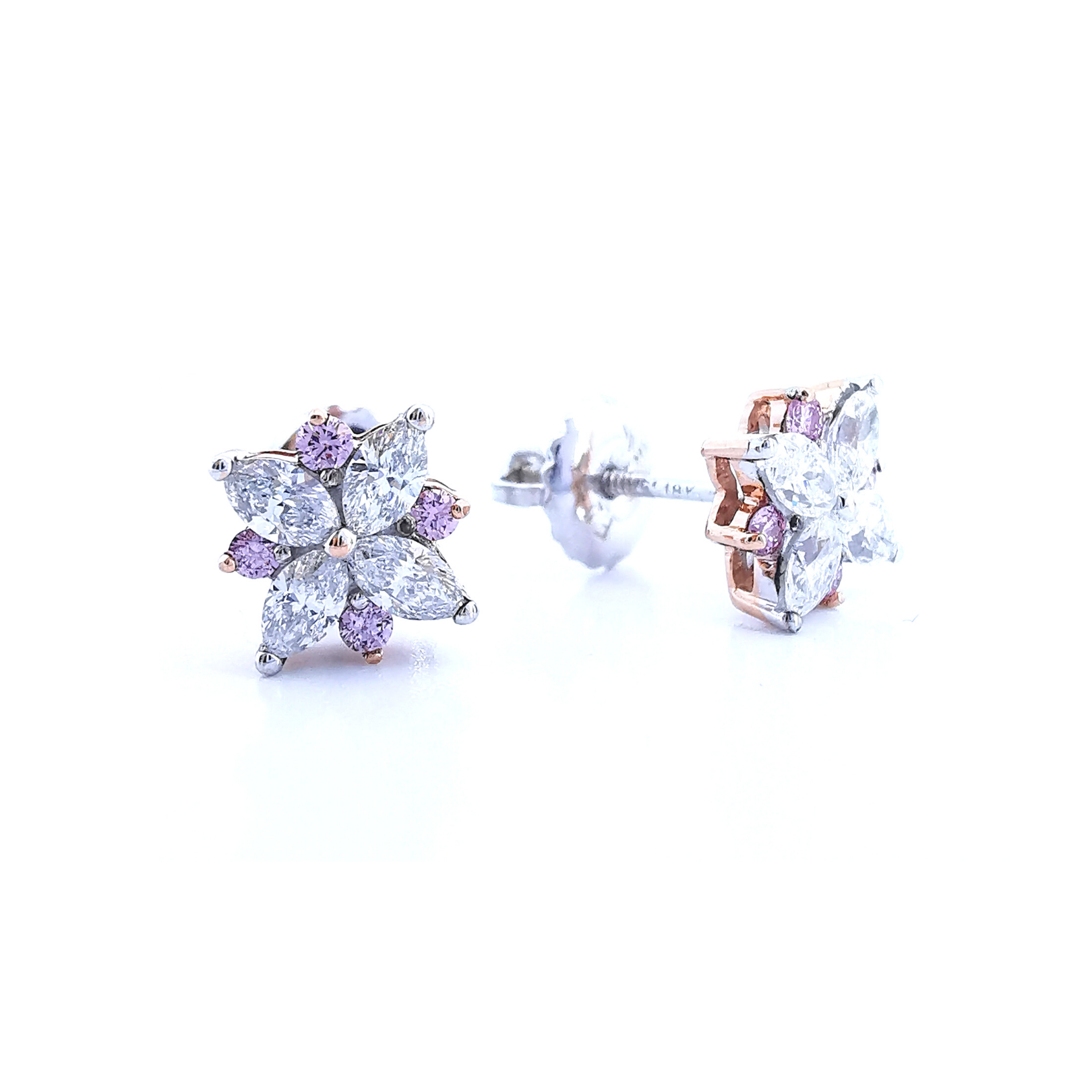 Blossom flower design Argyle pink diamond stud earrings, Melbourne Australia