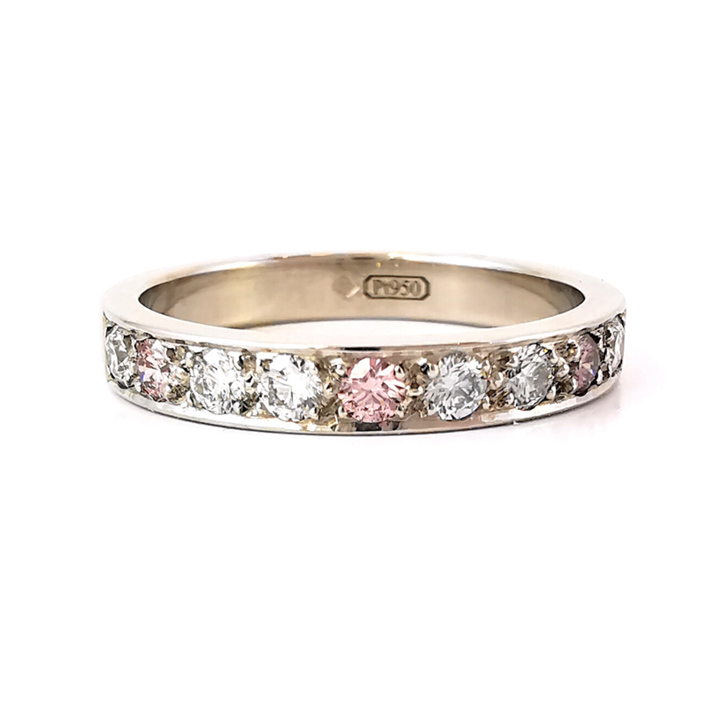 Argyle pink diamond and white diamond alternating ring, platinum, eternity bands, anniversary ring, rare diamonds, Eltham, Melbourne, Australia