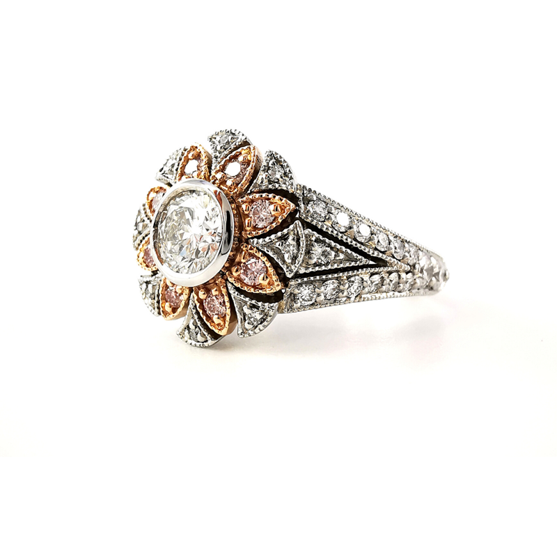 Rare Argyle pink diamond ring, art deco design, statement ring, cocktail ring, fancy ring, coloured diamonds, Melbourne jeweller, Eltham jewellers, Australia