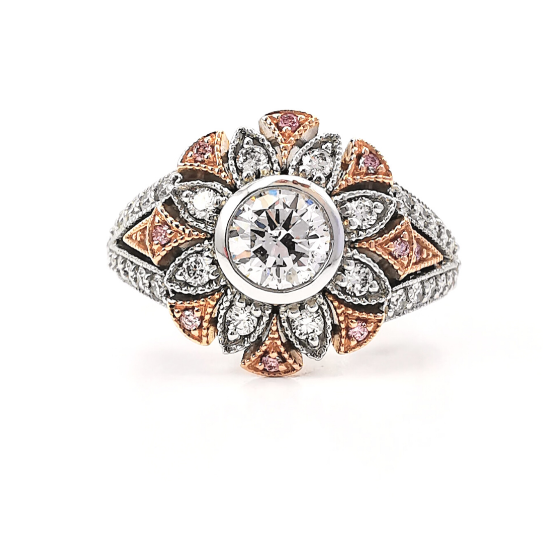 Rare Argyle pink diamond ring, fancy cocktail statement ring, art deco style, coloured diamonds, big ring, Melbourne jeweller, Eltham jewellers, Australia