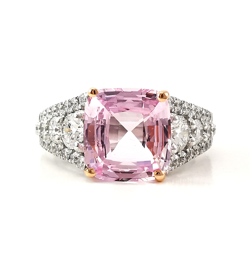 Rare pink sapphire, cushion cut, statement ring, aspen, dazzling, dress ring, cocktail ring, 4ct, 3ct rings, statement piece, diamond rings, 