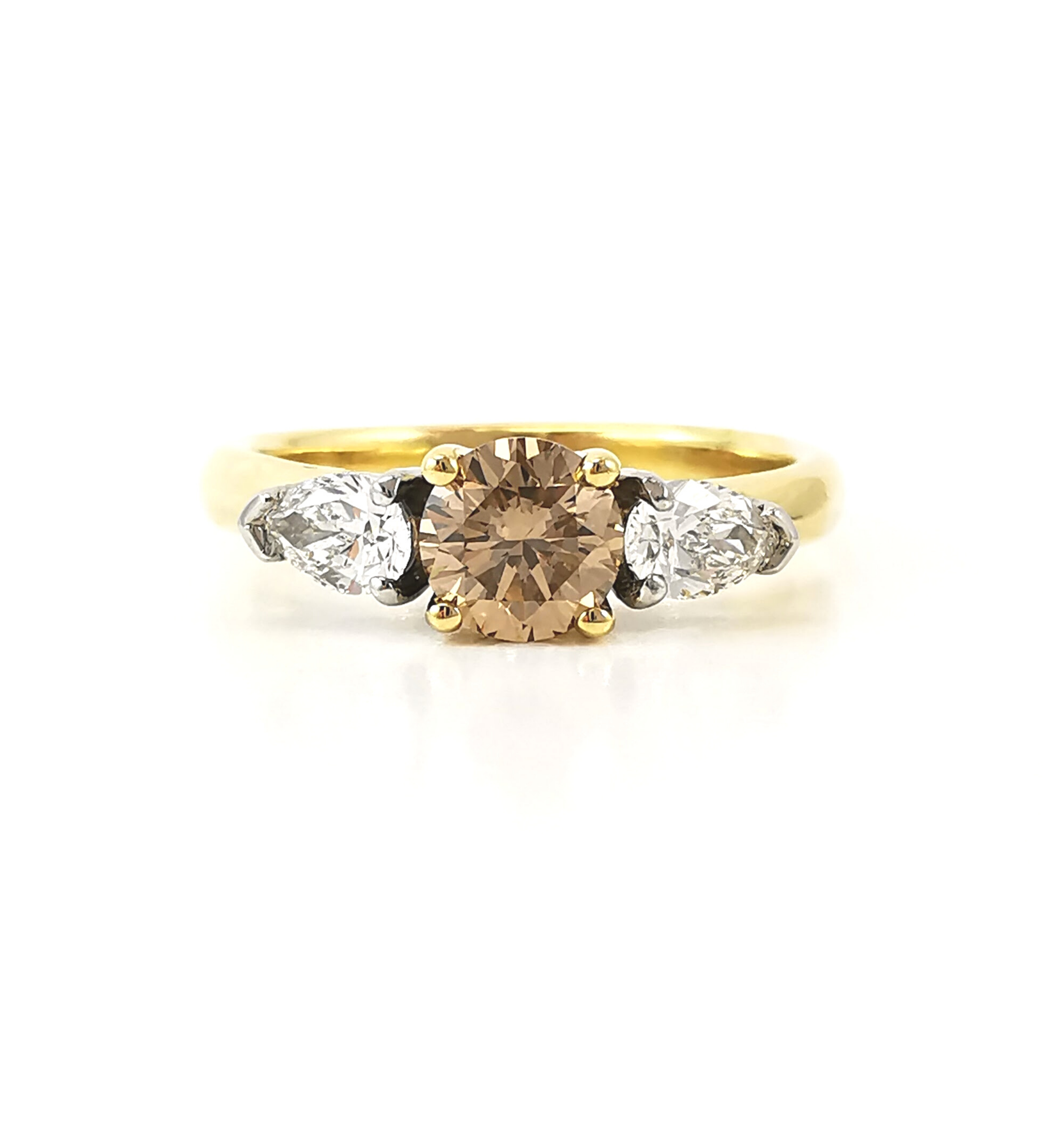 Trilogy ring, Azena three stone diamond engagement ring, three stone, champagne diamond, white and yellow gold, Melbourne Australia
