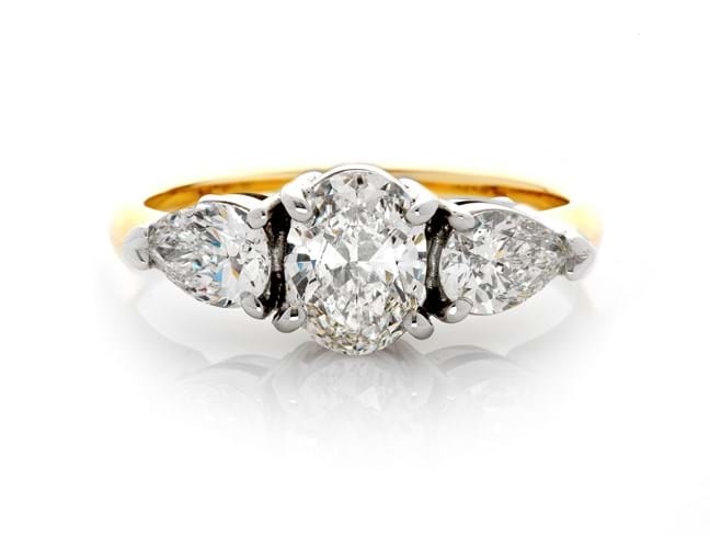 Three stone diamond engagement ring, white and yellow gold, Melbourne Australia, trilogy rings, trilogy diamond ring