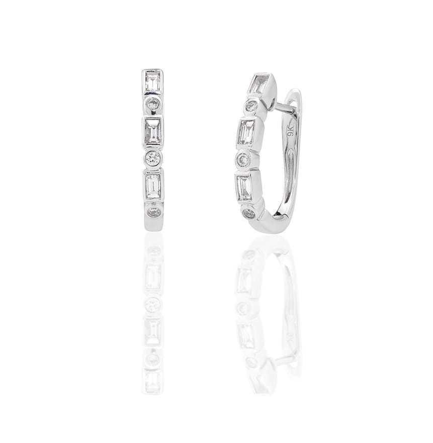 White gold huggies diamond earrings, gifts for women, everyday diamonds, jewellery store online, buy online, bridal jewellery, high quality diamonds, Melbourne jeweller, Eltham jeweller, Australia
