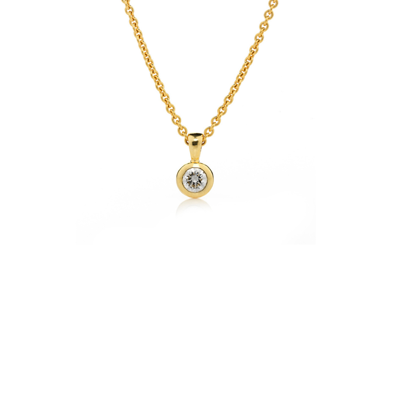Yellow gold bezel set diamond pendant with chain, Melbourne Australia