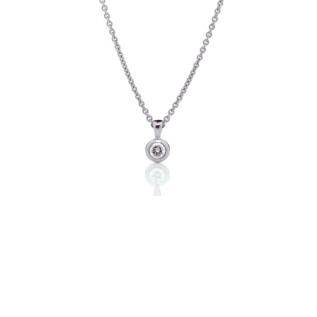 Bezel set diamond pendant, white gold, everyday diamond jewellery, Eltham, Melbourne, Australia