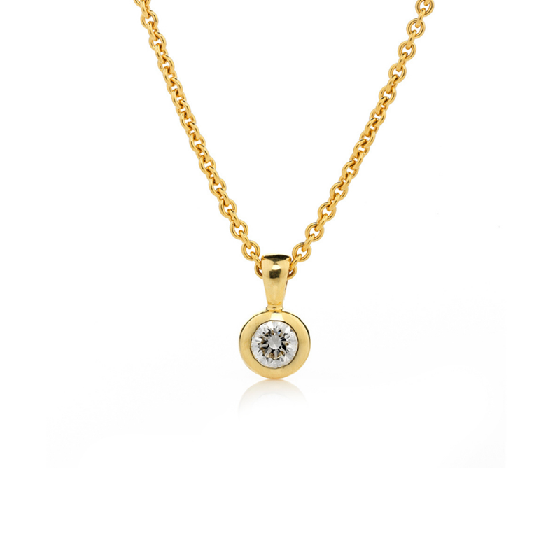 Yellow gold bezel set diamond pendant, gifts for women, jewellery store online, gifts for girlfriends, Eltham jeweller, bridal accessories, bridal jewellery, wedding anniversary gifts, Melbourne Australia