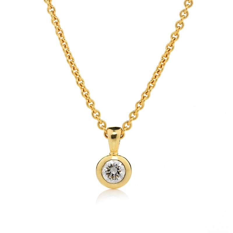 Bezel set diamond pendant in yellow gold, everyday jewellery, Melbourne Australia