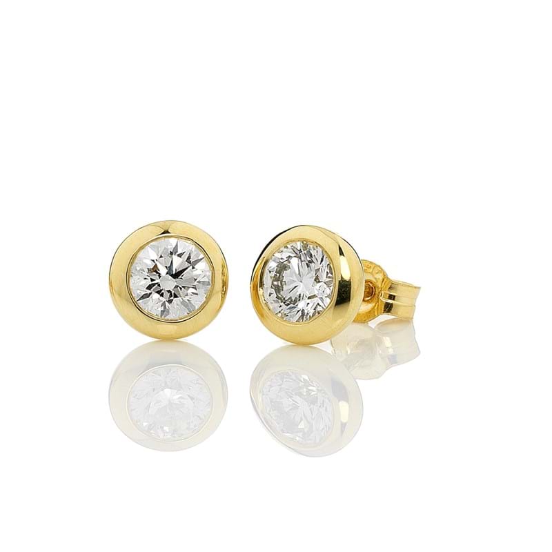 Bezel set yellow gold diamond stud earrings, diamond jewellery, Eltham jeweller, online jewellery store, buy diamond jewellery online, jewellery website, Eltham jeweller, Melbourne, Australia
