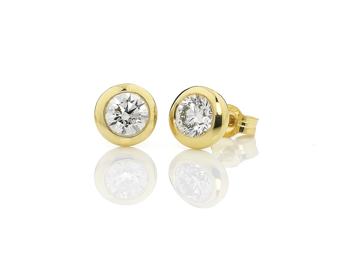 Yellow gold bezel set diamond stud earrings, Melbourne Australia