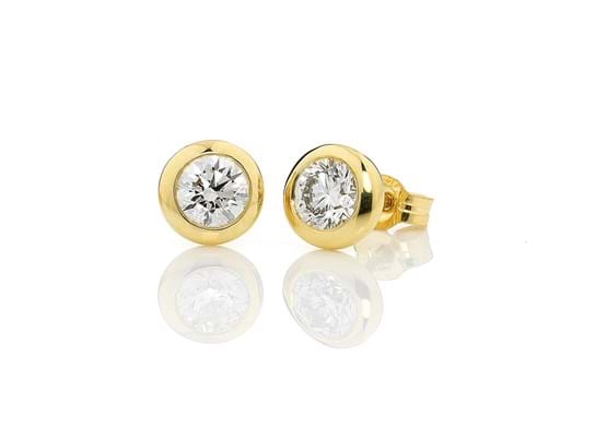 Yellow gold bezel set diamond stud earrings, Melbourne Australia