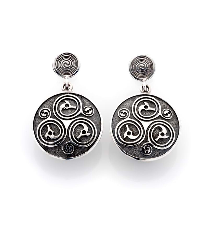 Celtic birdshead spiral earrings, sterling silver, jewellery
