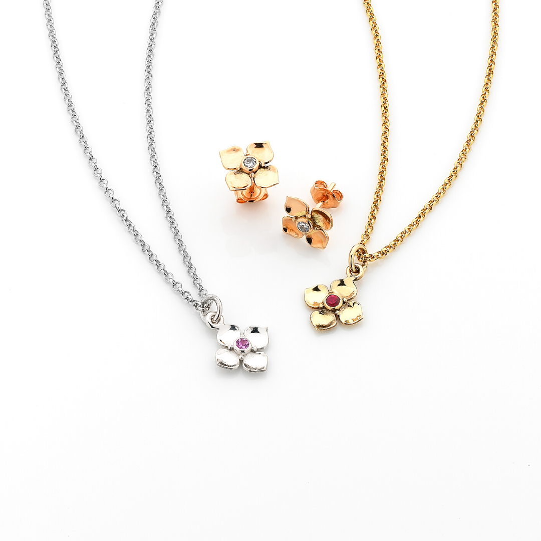 Boronia flower jewellery, gemstone jewellery, handcrafted jewellery, earrings and charm pendants, diamond jewellery, diamonds, Eltham jeweller, Melbourne, Australia