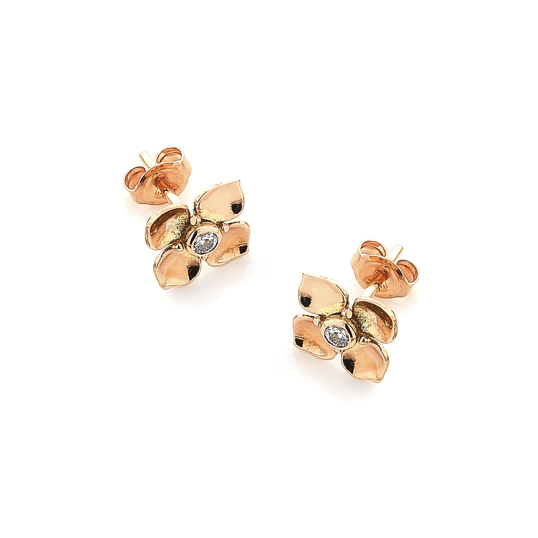 Boronia flower diamond stud earrings, rose gold, Melbourne Australia