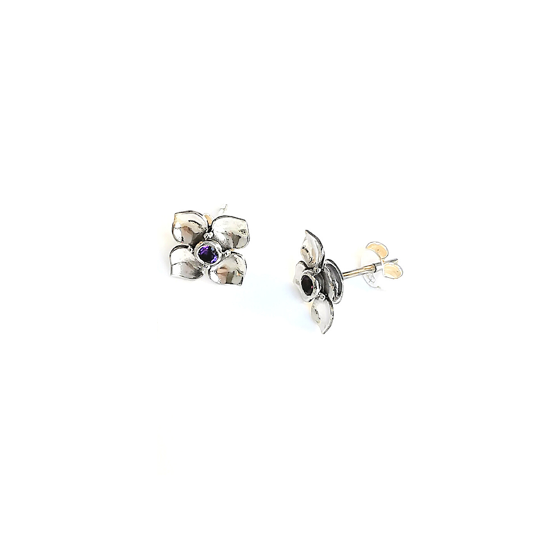 Handcrafted gemstone and sterling silver stud earrings, Boronia flower inspired, native Australian flowers, nature lovers, jewellery online, jewellery store online, Eltham jeweller, Melbourne, Australia