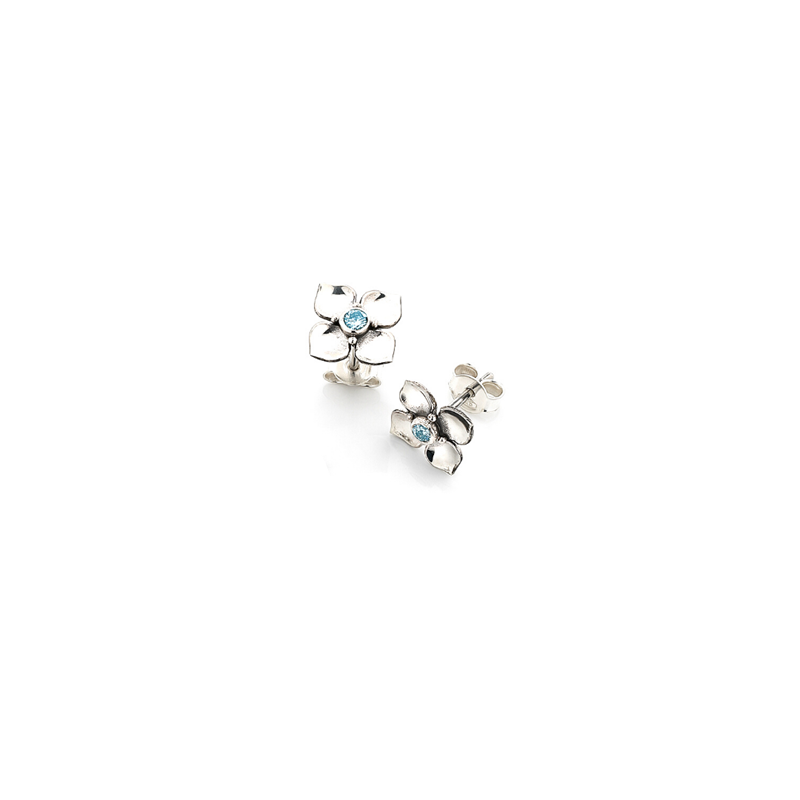 Handcrafted gemstone and sterling silver stud earrings, Boronia flower inspired, native Australian flowers, nature lovers, jewellery online, jewellery store online, Eltham jeweller, Melbourne, Australia