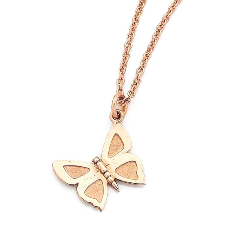 Eltham copper butterfly rose gold pendant charm on chain, jewellery, Australiana, souvenir, Melbourne, Australia