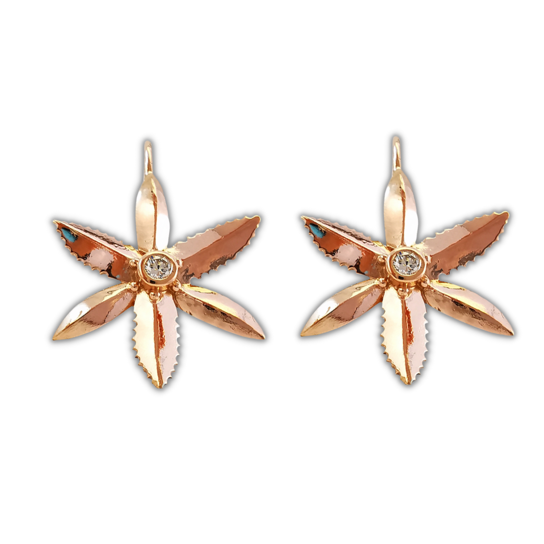 Chocolate lily earrings, rose gold and diamond, handcrafted earrings, everyday jewellery, jewellery store online, jewellery shopping, Melbourne jeweller, Eltham, Australia