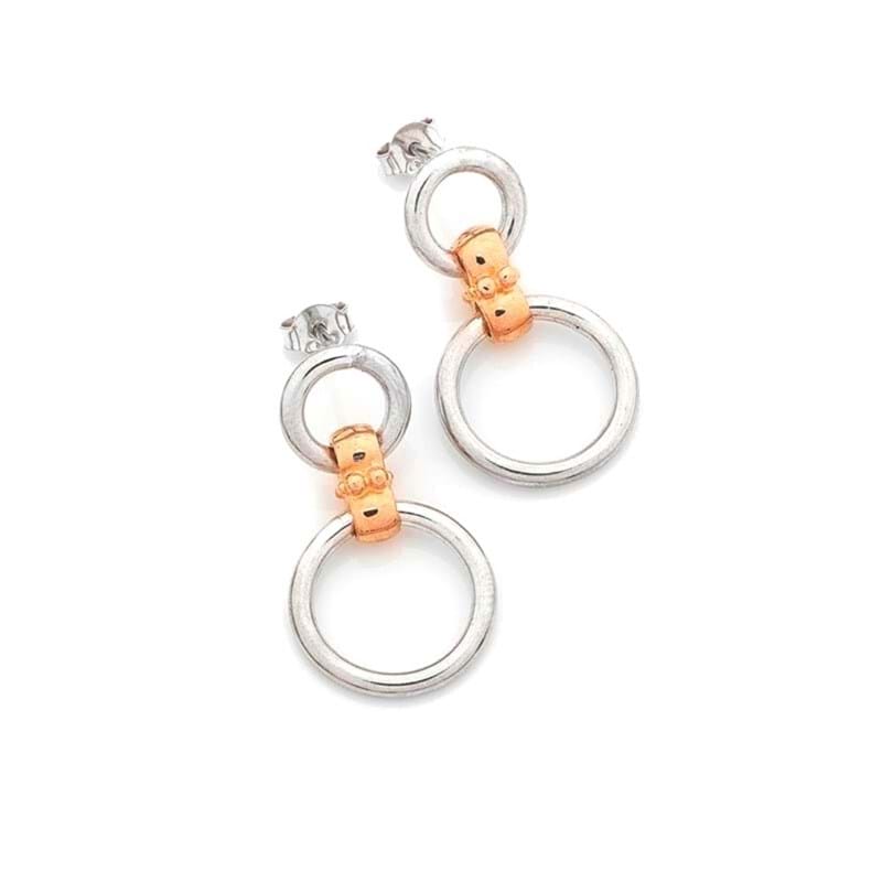 Handcrafted circlet earrings, two-tone jewellery, rose gold and sterling silver, online jewellery store, classic jewellery, Eltham jeweller, Melbourne Australia