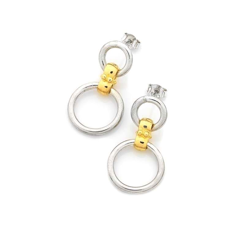 Handcrafted circlet earrings, two-tone jewellery, yellow gold and sterling silver, online jewellery store, classic jewellery, Eltham jeweller, Melbourne Australia