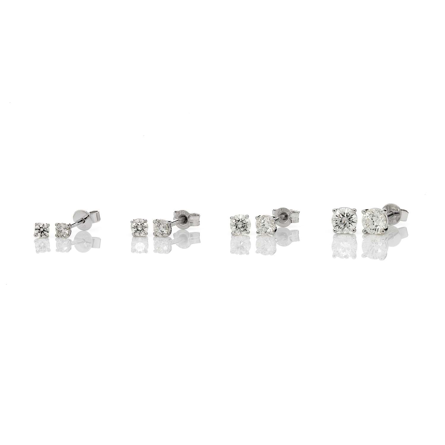 Claw set diamond stud earrings, white gold, various sizes, everyday diamonds, Melbourne Australia
