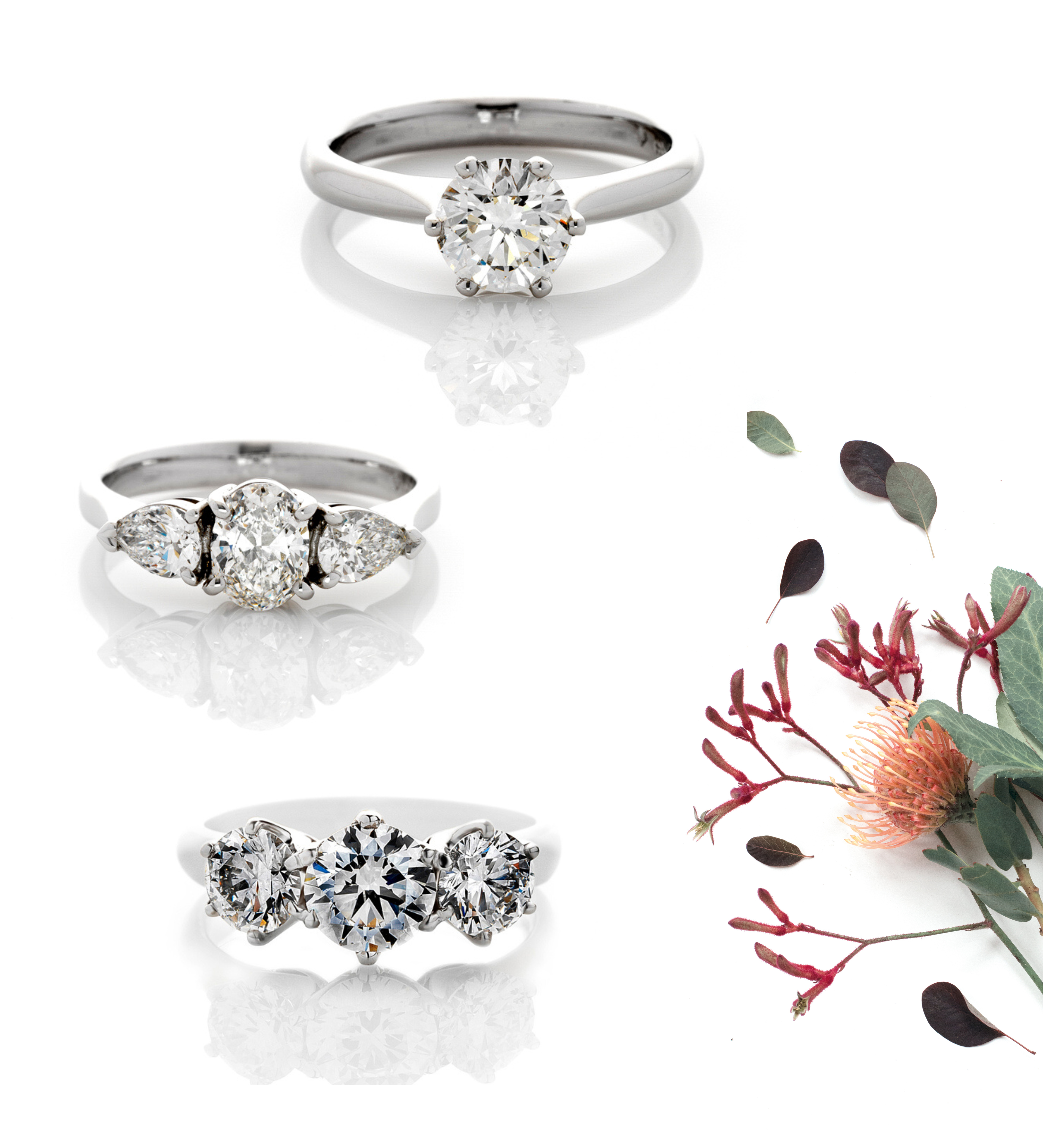 Engagement ring, popular engagement ring styles and designs, solitaire diamond rings, oval shape diamond rings, high quality diamond, beautiful engagement rings, three stone diamond rings, round shape brilliant cut diamond rings, Eltham jeweller, Melbourne jeweller, online jewellery website, handcrafted engagement rings, Australia