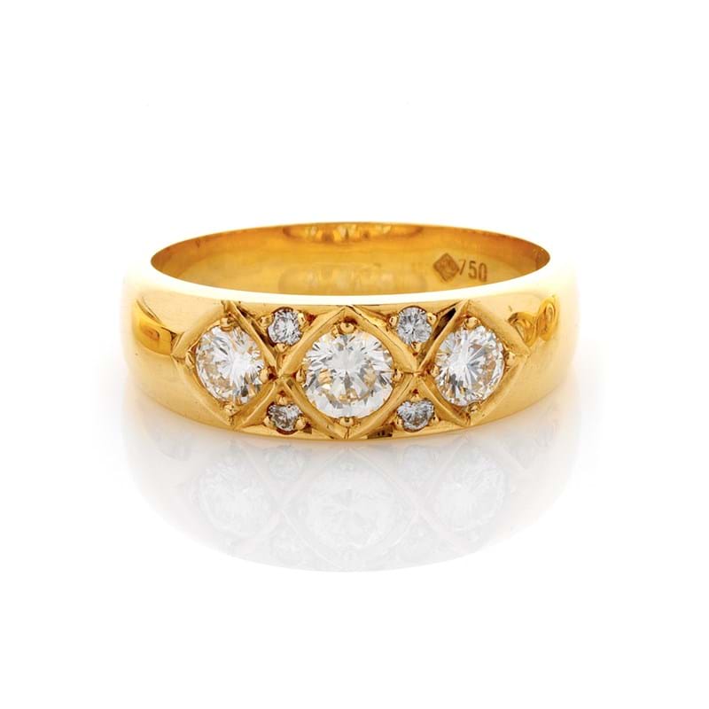 Yellow Gold Diamond Crescent Band, diamond bands, wedding anniversary rings
