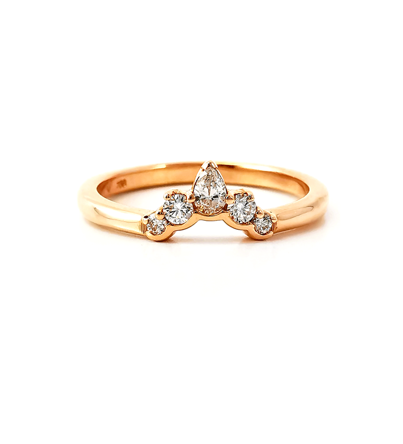 Rose gold, curved, contoured, crown, princess diamond band, wedding ring, diamond ring, wedding band, eternity ring, wedding anniversary ring, pear diamond, brilliant diamonds, round diamonds, fitted band, wedding ring set, Eltham jeweller, buy rings