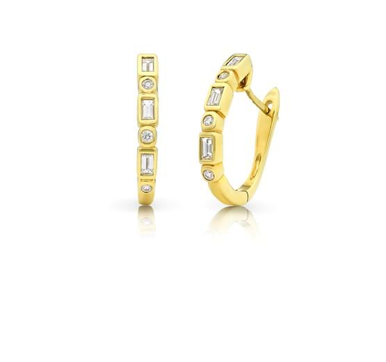 Christmas gifts for her, yellow gold huggie diamond earrings, hoop earrings