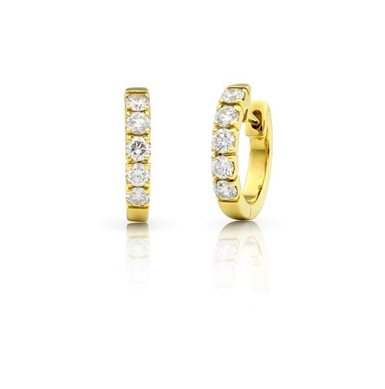 Yellow gold claw set brilliant diamond huggie earrings, diamond jewellery, Melbourne