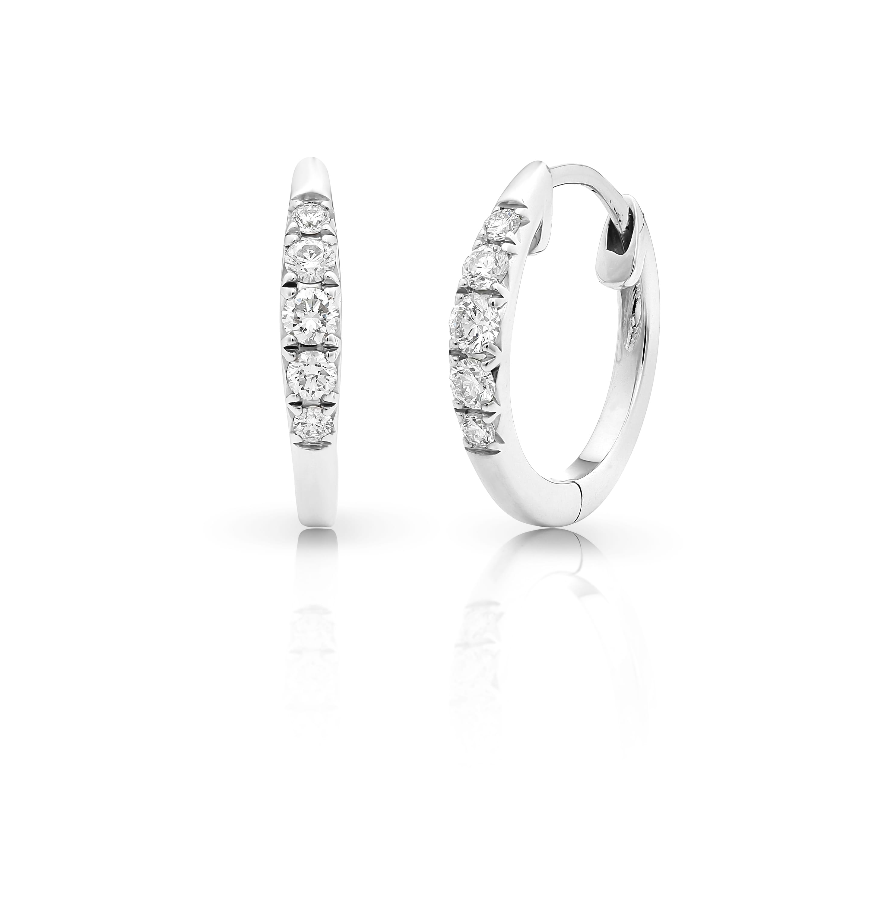 Christmas gifts for her, white gold huggie diamond earrings, hoop earrings