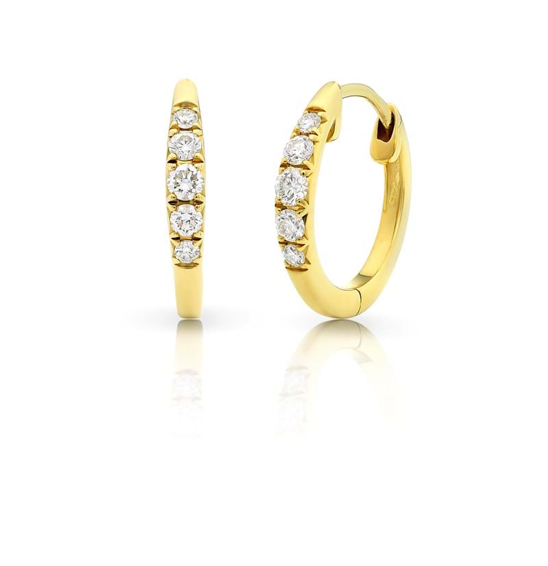 Yellow Gold Huggies, tapered design, hoop earrings, diamond jewellery, brilliant diamonds, shop online, jewellery website, gifts for women, gifts for her, Eltham jeweller, earrings, Melbourne jeweller, Australia, Eltham jewellers