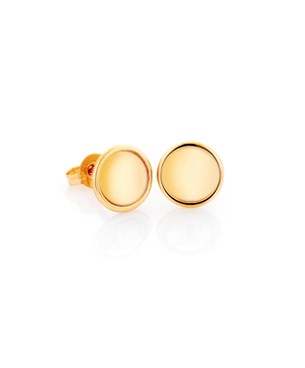 Yellow gold dome solid handcrafted stud earrings, for everyday wear, jewellery, Eltham jeweller, Melbourne, Australia