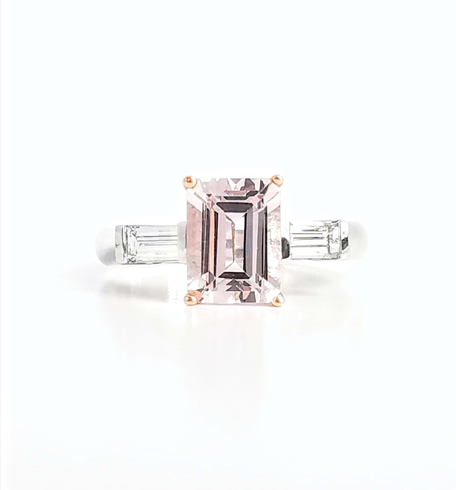 Emerald and baguette morganite and diamond ring, Melbourne Australia