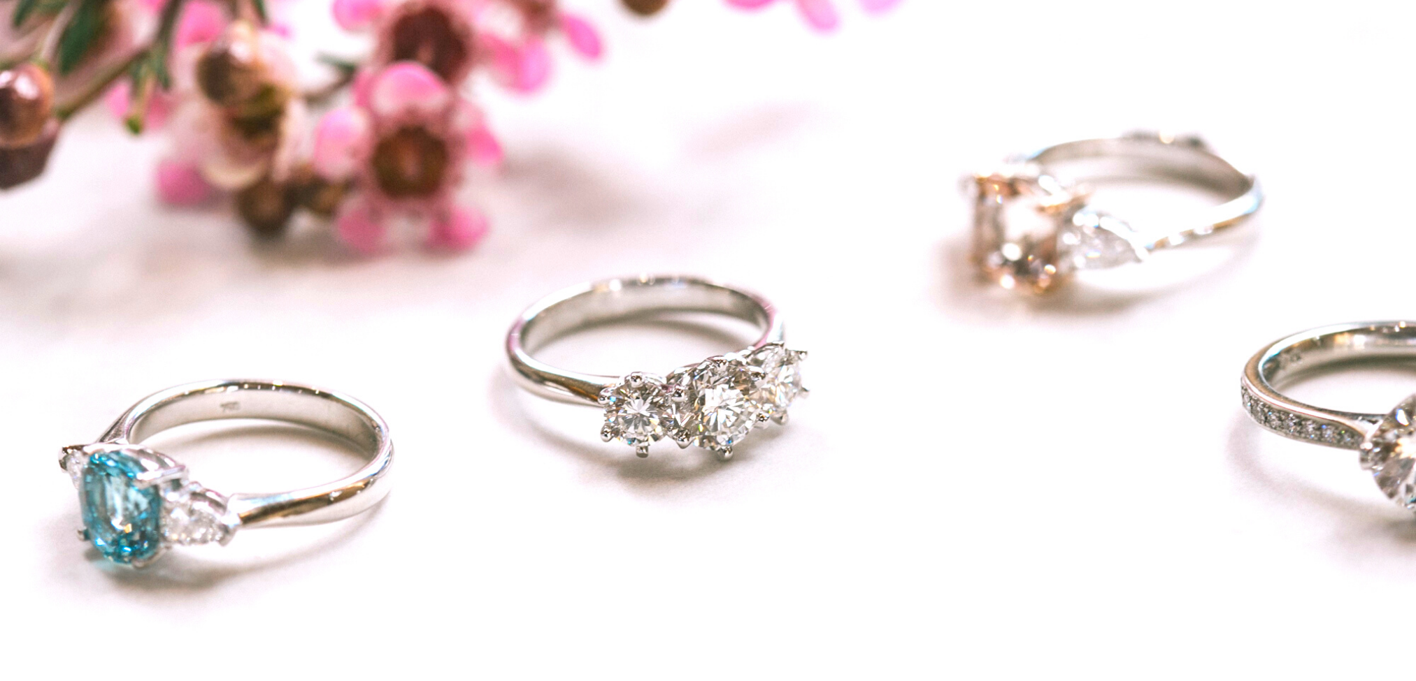 Aquamarine and diamond ring, three stone diamond ring and morganite ring, Melbourne Australia