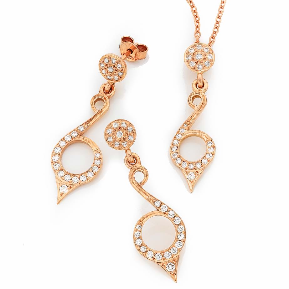 Pave diamond scroll earrings and pendant, Melbourne Australia
